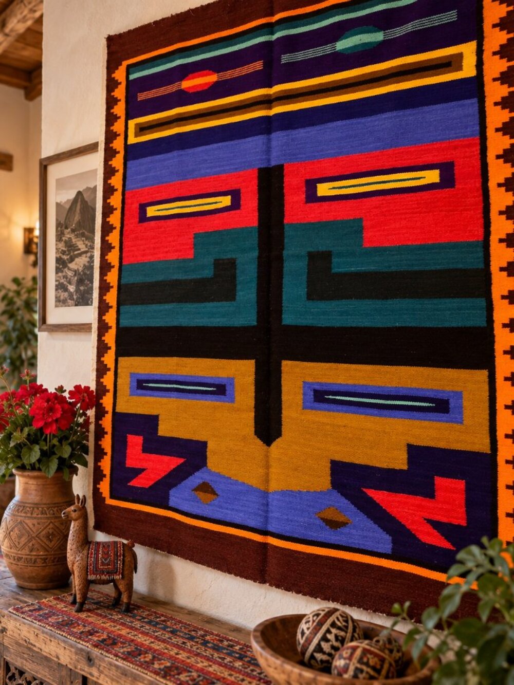 Handwoven Andean Wall Tapestry – Peruvian Folk Art, Colorful Rustic Cabin & Sout